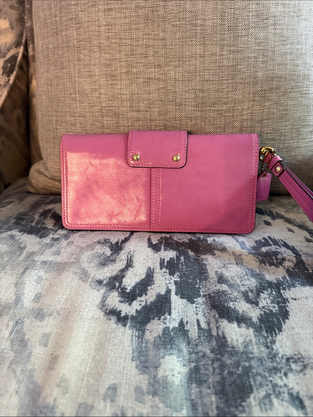 Coach Pink Leather Wristlet with Gold Buckle Accent - Picture 4 of 12